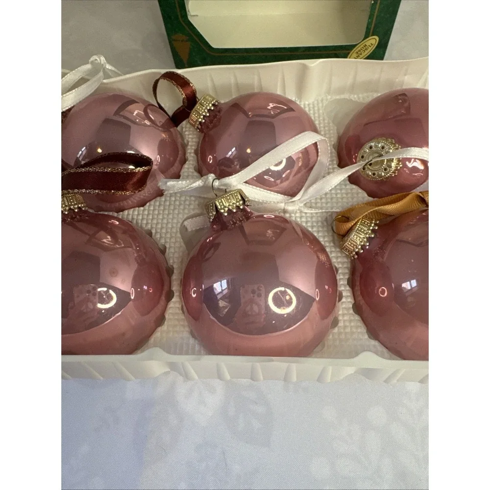 Christmas by Krebs Glass Bulbs Ornament 6 Pink With Gold Crowns 2‎ 1/4